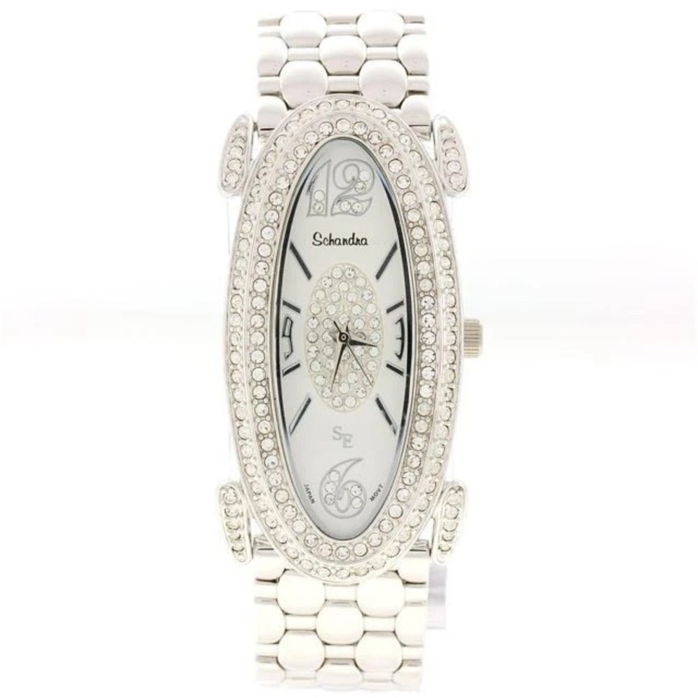 Elegant Schandra Women's Quartz Wristwatch - Oval Crystal Bezel & Bracelet